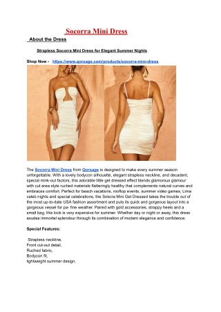Strapless Socorra Mini Dress for Elegant Summer Nights