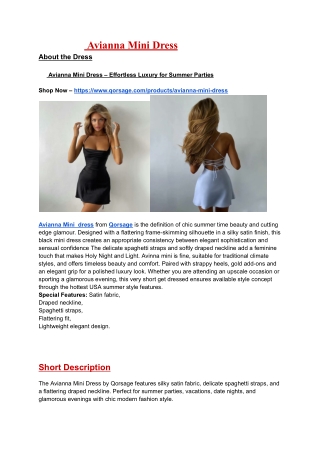 Avianna Mini Dress – Effortless Luxury for Summer Parties