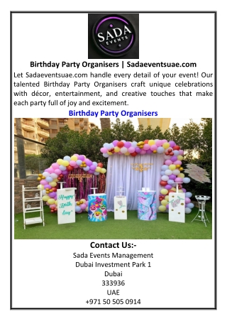 Birthday Party Organisers | Sadaeventsuae.com