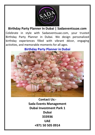 Birthday Party Planner In Dubai | Sadaeventsuae.com