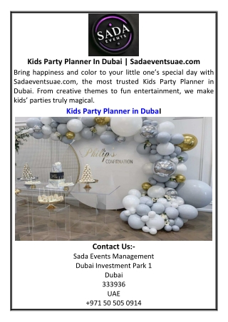 Kids Party Planner In Dubai | Sadaeventsuae.com