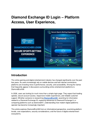 DiamondExch99_ Platform Overview, Features, User Experience, and Trends in 2026