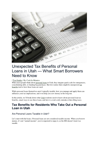 Tax Benefits of Personal Loans in Utah – What You Need to Know