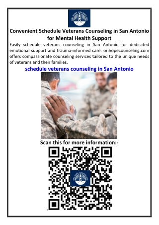 Convenient Schedule Veterans Counseling in San Antonio for Mental Health Support