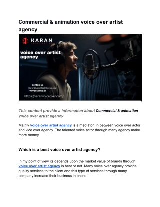Commercial & animation voice over artist agency