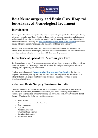 Best Neurosurgery and Brain Care Hospital for Advanced Neurological Treatment