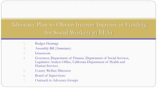 Advocacy Plan to Obtain Interim Increase in Funding for Social Workers in FFAs