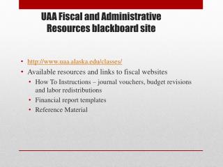 UAA Fiscal and Administrative Resources blackboard site