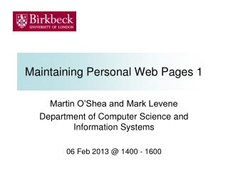 Maintaining Personal Web Pages 1