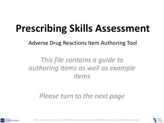 Prescribing Skills Assessment Adverse Drug Reactions Item Authoring Tool
