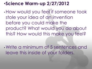 Science Warm-up 2/27/2012