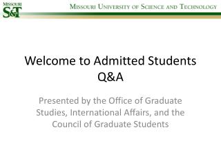 Welcome to Admitted Students Q&amp;A