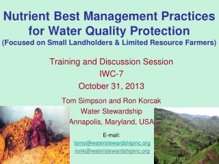 Nutrient Best Management Practices for Water Quality Protection (Focused on S mall Landholders &amp; Limited Resource F