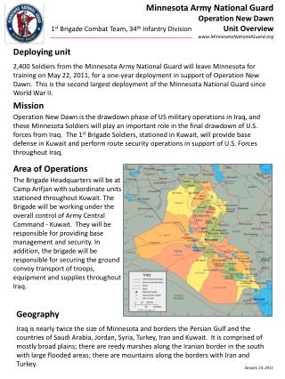 Minnesota Army National Guard Operation New Dawn Unit Overview www.MinnesotaNationalGuard.org