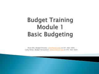 Budget Training Module 1 Basic Budgeting