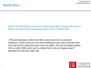 What is the link between war finance and foreign trade? Compare the cases of Britain, Germany and the Habsburg Empire in