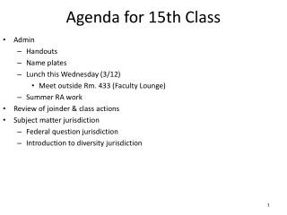 Agenda for 15th Class