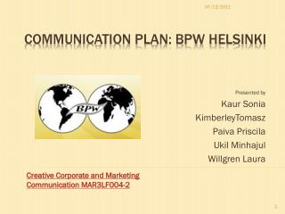 Communication Plan: BPW Helsinki