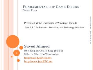 Fundamentals of Game Design Game Play