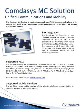 Comdasys MC Solution Unified Communications and Mobility
