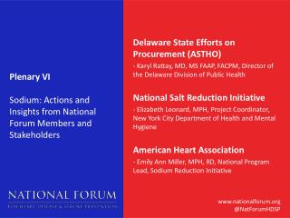 Plenary VI Sodium : Actions and Insights from National Forum Members and Stakeholders