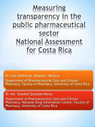 Measuring t ransparency in the public pharmaceutical sector National Assessment for Costa Rica
