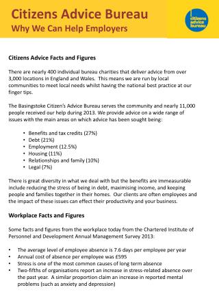 Citizens Advice Bureau Why W e C an H elp Employers