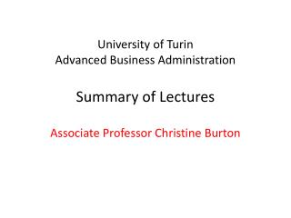 University of Turin Advanced Business Administration Summary of Lectures