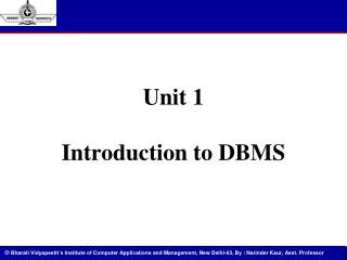 Unit 1 Introduction to DBMS
