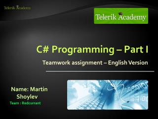 C# Programming – Part I