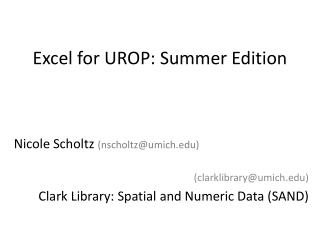 Excel for UROP: Summer Edition