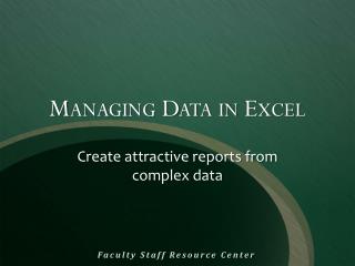 Managing Data in Excel