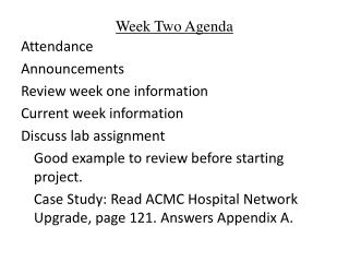 Week Two Agenda