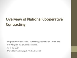Overview of National Cooperative Contracting