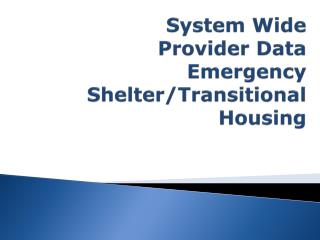 System Wide Provider Data Emergency Shelter/Transitional Housing