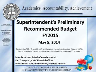 Superintendent's Preliminary Recommended Budget FY2015