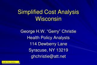 Simplified Cost Analysis Wisconsin