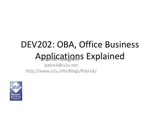 DEV202: OBA, Office Business Applications Explained