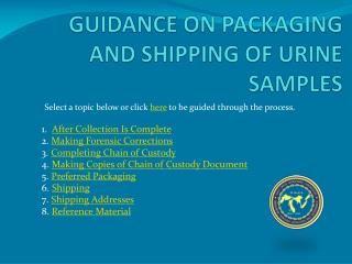 GUIDANCE ON PACKAGING AND SHIPPING OF URINE SAMPLES