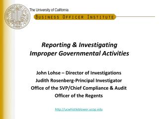 Reporting &amp; Investigating Improper Governmental Activities