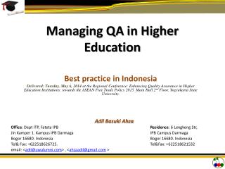 Managing QA in Higher Education