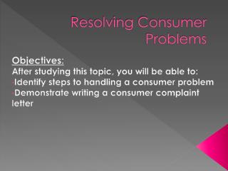Resolving Consumer Problems