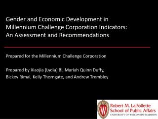 Gender and Economic Development in Millennium Challenge Corporation Indicators: An Assessment and Recommendations