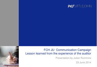 FCH JU Communication Campaign Lesson learned from the experience of the auditor