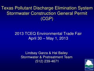 Texas Pollutant Discharge Elimination System Stormwater Construction General Permit (CGP)
