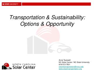 Transportation &amp; Sustainability: Options &amp; Opportunity