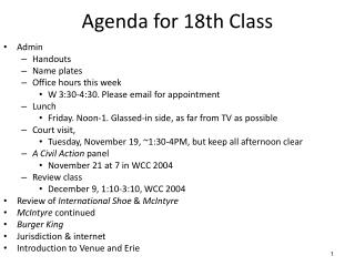 Agenda for 18th Class