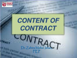 CONTENT OF CONTRACT