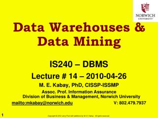 Data Warehouses &amp; Data Mining