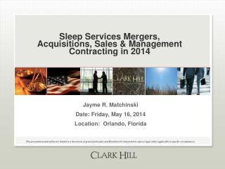 Sleep Services Mergers, Acquisitions, Sales &amp; Management Contracting in 2014